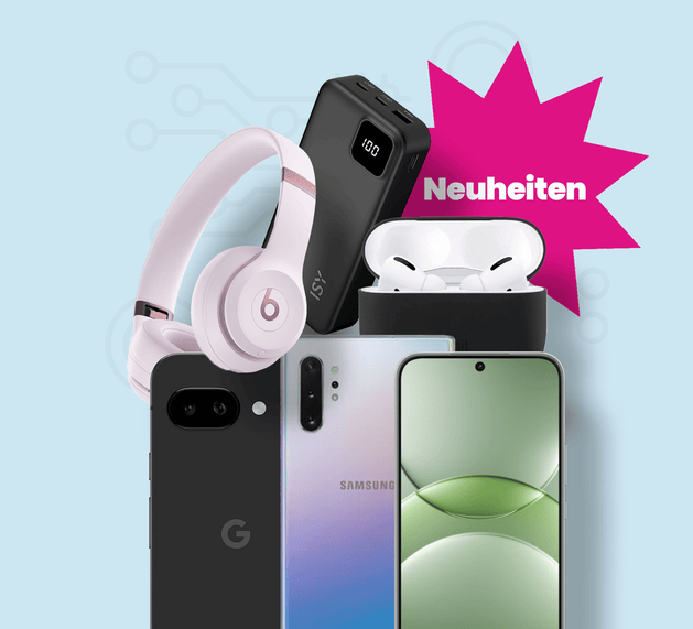 Produktmix aus neuen Technik-Gadgets, Smartphones und Zubehör – Kategorie Neuheiten bei Handy Hero