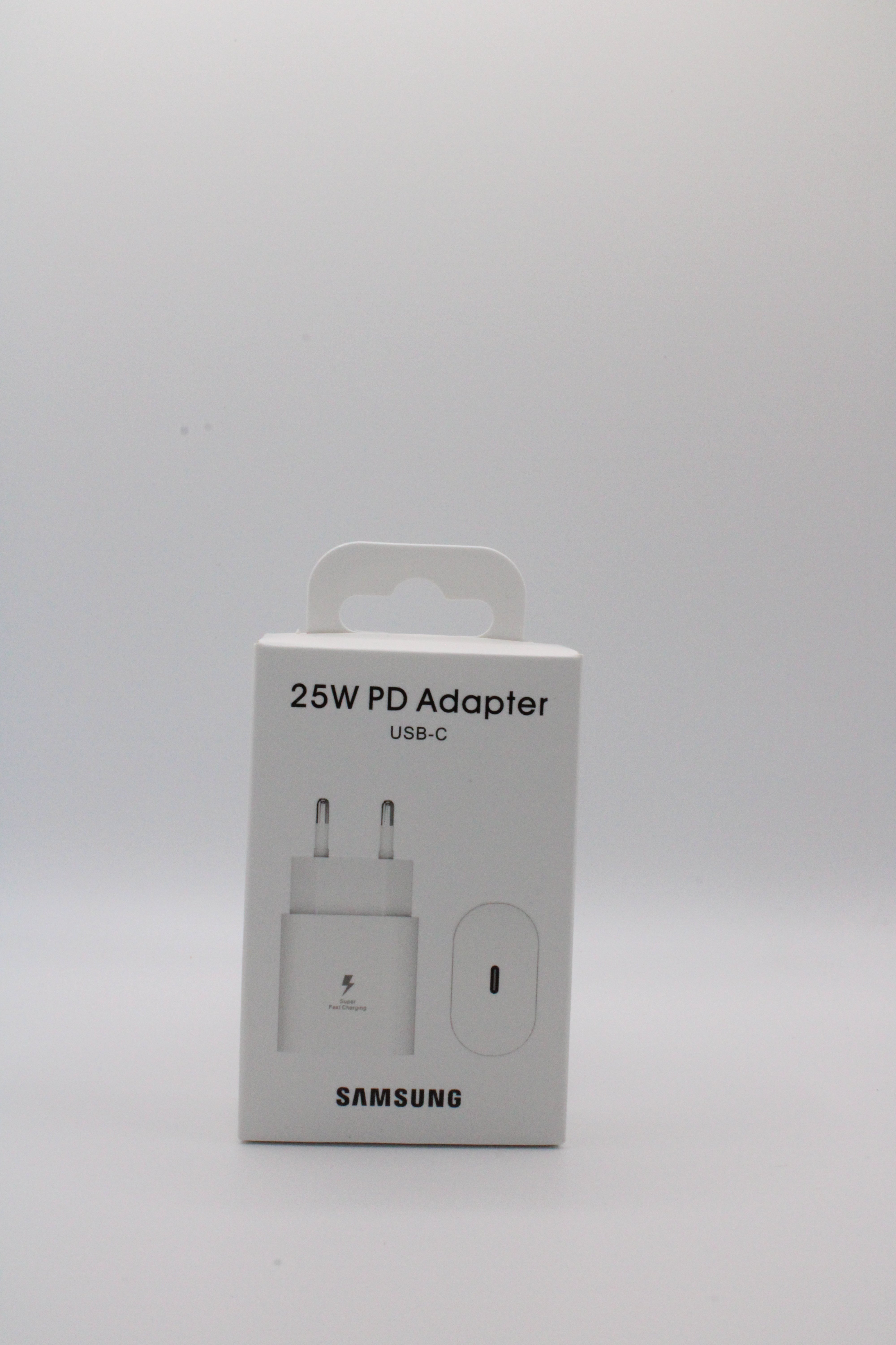 Samsung 25W PD Power Adapter für schnelle Ladegeschwindigkeit, ideal für Samsung Galaxy, iPhones und USB-C Geräte.