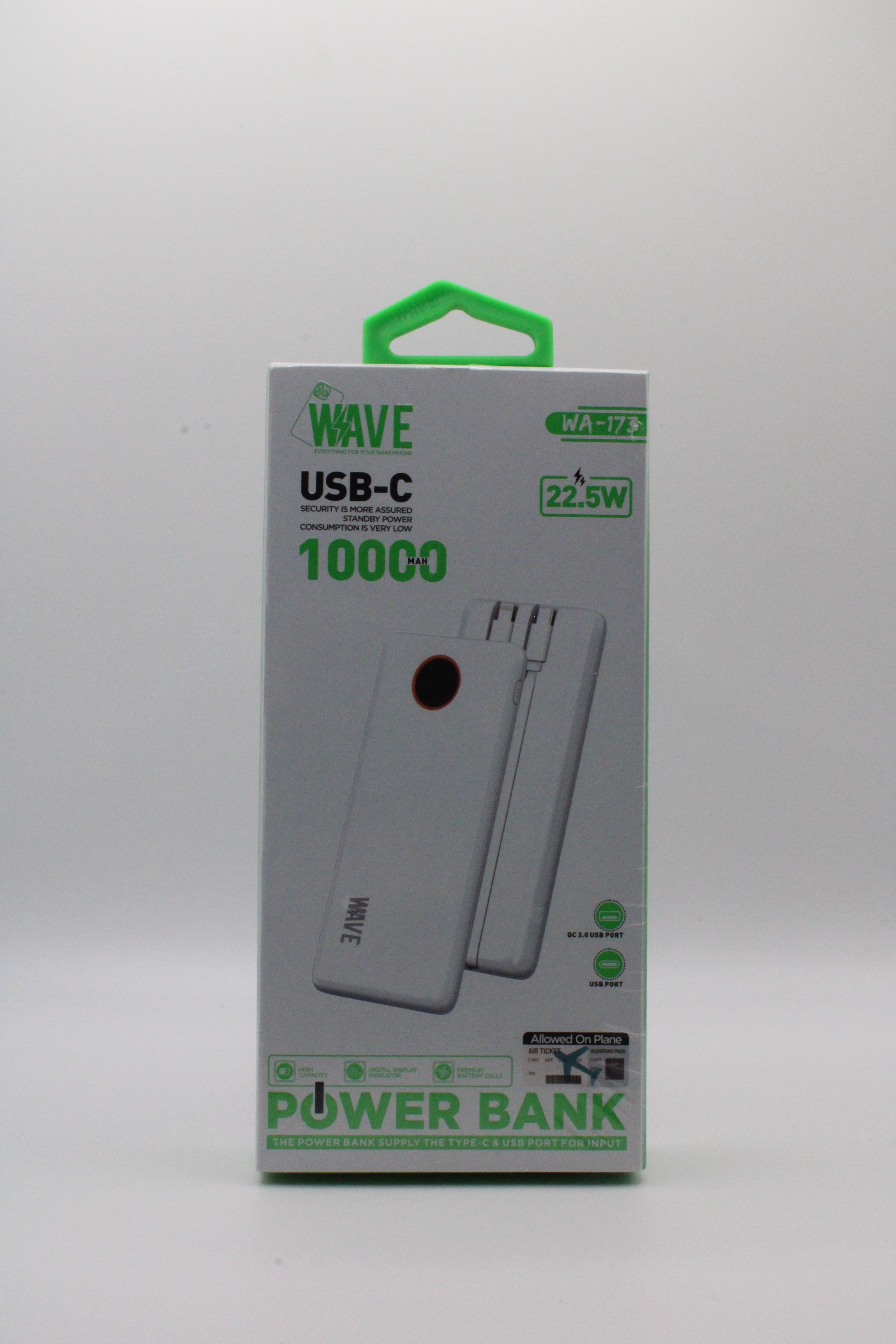 Kompakte 10.000 mAh Powerbank mit USB-C & USB-A Anschlüssen, 22,5W Schnellladung, Power Delivery & Quick Charge. Ideal für Smartphones & Tablets.