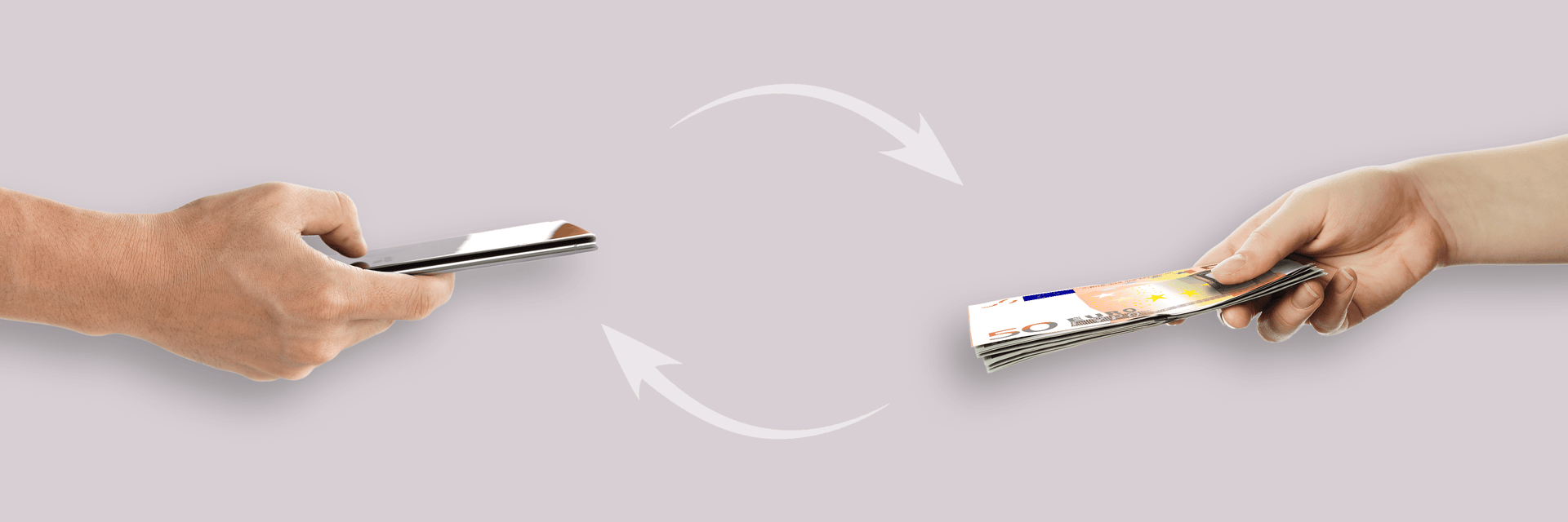 Zwei Hände übergeben sich ein Smartphone – Symbolbild für Geräteverkauf bei Handy Hero in Hamburg