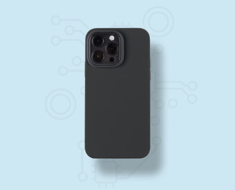 Schwarze Handyhülle auf blauem Hintergrund – Kollektion an Smartphone-Cases bei Handy Hero